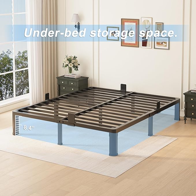 Yitong Angel 10 inch Full Size Bed Frame with Round Corner Legs Mattress Slide Stopper,Low Profile Heavy Duty Metal Platform,Steel Slat Support,No Box Spring Needed,Easy Assembly,Noise Free