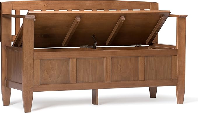 SIMPLIHOME Brooklyn Entryway Storage Bench - 48 inch Wide Solid Wood Hallway Bench in Medium Saddle Brown, Contemporary Mudroom Bench for Entry or Foyer with Lift-Up Lid and Spacious Hidden Storage