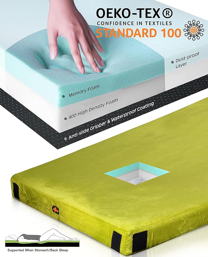 GAIALOOP 3 Inch Memory Foam Camping Mattress, Dual Layer Thick Sleeping Camp Pad for Car Tent Cot, Roll-Up Portable Glamping Floor Bed for Guests Sleepover