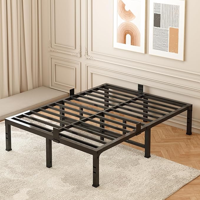 FUIOBYVV King Bed Frames, 16 Inch Heavy Duty Metal Platform Bed Frame King Size Support Up to 3500 lbs, No Box Spring Needed, Headboard Compatible, Steel Slat Support, Noise Free, Easy Assembly