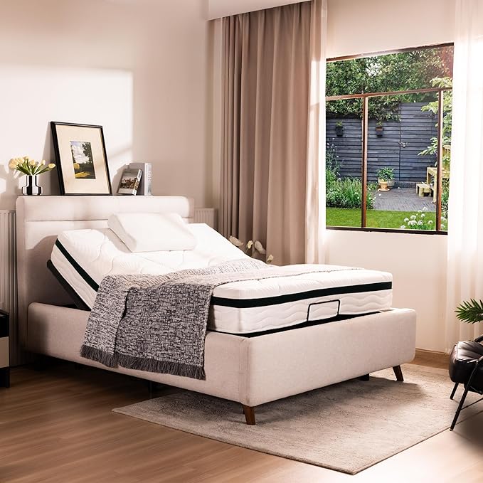Fromann Adjustable Electric Queen Bed Base Frame with Massage,USB Type-C Ports, Zero Gravity, Under Bed Led Lighting and Three Leg Height (Black)