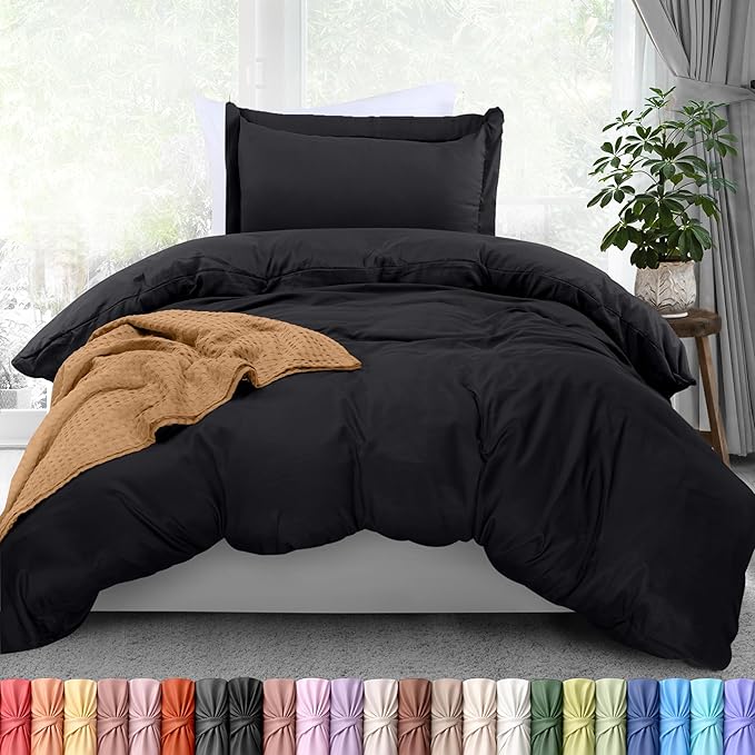 Utopia Bedding Duvet Cover Twin Size - 2 Piece with Zipper Closure - 1 Comforter Cover 68X90 Inches & 1 Pillow Sham 20X26 Inches (Black) Comforter Not Included
