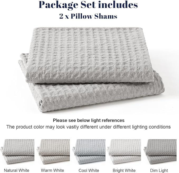 PHF Ultra Soft Waffle Weave Euro Shams Pillow Covers, No Filling, 2 Pack 26" x 26" Bed Cushion Covers, Breathable & Skin-Friendly Bed Pillow Shams for Stylish Home Decor, Light Grey