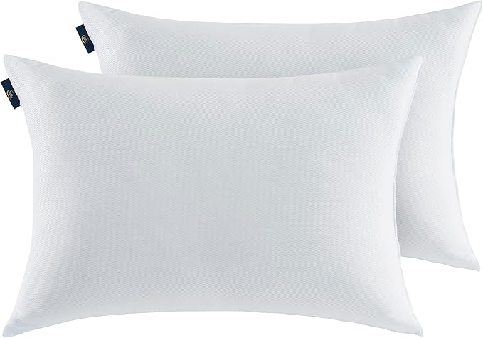Serta Won't Go Flat King Size Set of 2 Down Alternative Cooling Bed Pillows, Extra Life Foam Core with Medium Support, Perfect for Back, Stomach or Side Sleepers, White