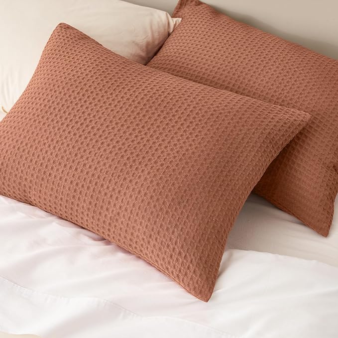 PHF Ultra Soft Waffle Weave Pillow Shams King Size, No Insert, 2 Pack 20" x 36" Pillowcases,Breathable & Skin-Friendly Pillow Cases, Stylish Decorative Bed Pillow Cases Covers,Burnt Umber