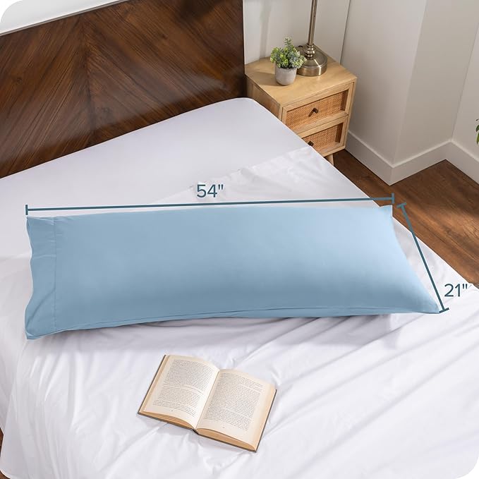 Bare Home Microfiber Body Pillow Cover - Ultra Soft & Cooling Body Pillow Case - Double Brushed - Envelope Closure - Easy Care (20''x54'' Body Pillow Cover, Light Blue)