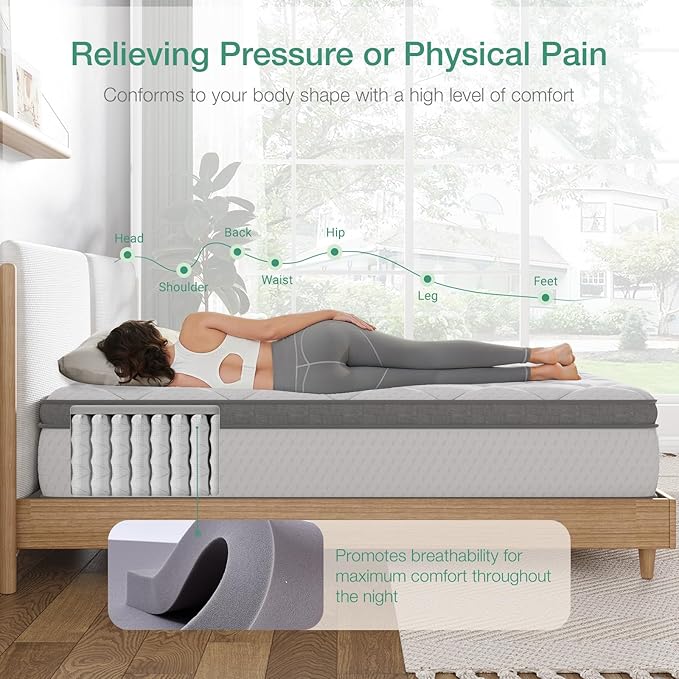 Novilla Twin Mattress, 10 Inch Twin Hybrid Mattress for Kids, Pocket Innerspring Pillow Top Mattresses for Motion Isolation, Pressure Relief & Edge Support, Medium Firm Feel
