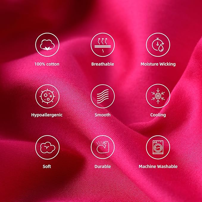 400 Thread Count Cotton Pillow Case Queen with Zipper, 30" L x 20" W, Cotton Pillow Protectors Cover- Set of 2 - Hot Pink - Pillows Not Included