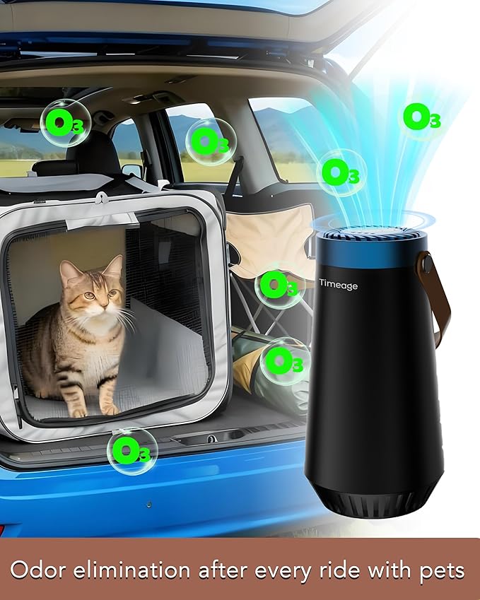 Ozone Generator for Car, 2-in-1 Ozone Machine+ Air Ionizer Purifier to Clean Pet Odor, Smoke Smell, Dust for Travel, Home, Deodorizer,Portable,Filterless, Rechargeable Blue