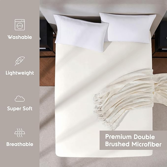 Nestl 2 Pack Off White Fitted Sheet Extra Deep Pocket, Hotel Luxury Twin XLFitted Sheet Only Easily Fits 18 to 24 Inch Mattress, Super Soft, Wrinkle-Free and Breathable with Corner Straps