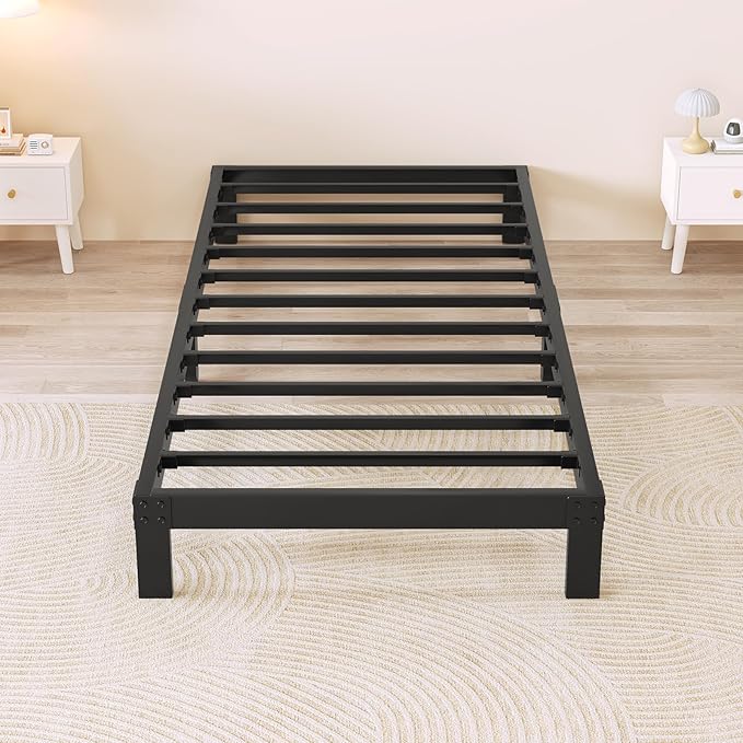 4 Inch Twin Bed Frame Heavy Duty Low Profile Metal Platform No Box Spring Needed with Steel Slat Support,Easy Assembly,Noise-Free (4 inch,Twin)