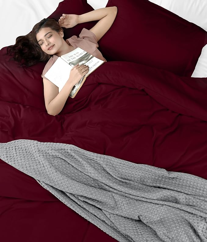 Utopia Bedding Duvet Cover Twin Size - 2 Piece with Zipper Closure - 1 Comforter Cover 68X90 Inches & 1 Pillow Sham 20X26 Inches (Burgundy) Comforter Not Included