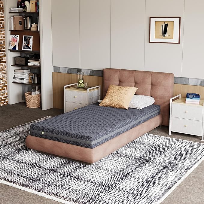 Novilla 6 Inch Twin Mattress for Kids, Twin Size Gel Memory Foam Mattress for Pressure-Relieving Comfort & Cooling Sleep, with Green Tea-Infused Foam, Mattresses in a Box, Medium Firm