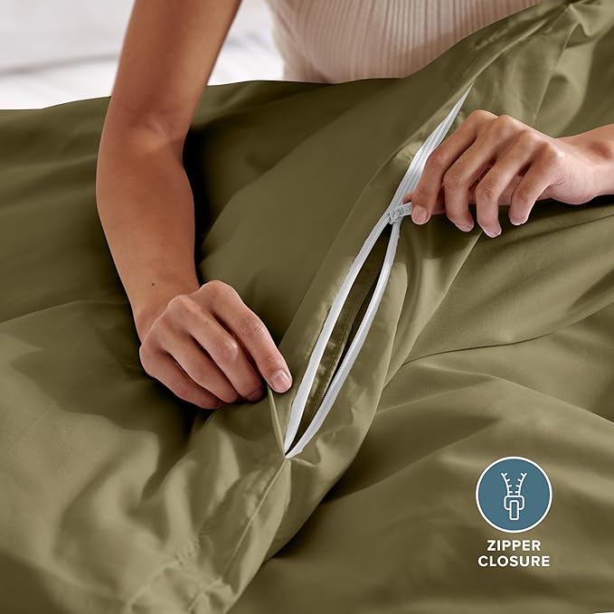 Bare Home Bedding Duvet Cover Extra Long Size - Premium 1800 Super Soft Collection - Lightweight, Cooling - Soft Breathable Bedding Duvet Cover (Twin/Twin XL, Olive)