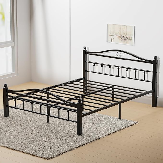 Queen Metal Bed Frame with Headboard, 1500LBS Heavy Duty Queen Bed Frame with Footboard No Box Spring Needed/Noise Free/12'' Under-Bed Storage/Tool-Free Assembly