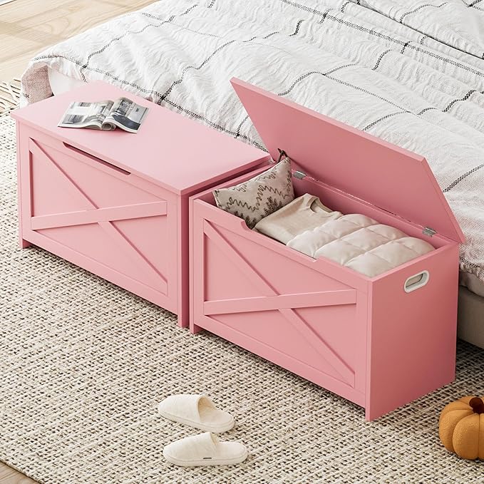 GarveeHome 30 in Storage Chest, Wooden Storage Bench with Safety Hinge, Easy Assembly, Large Shoe Bench for Entryway, Living Room, Bedroom