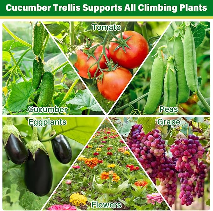 35x51 Inch Cucumber Trellis for Raised Bed, Adjustable A-Frame Garden Trellis for Climbing Plants Outdoor with Climbing Net, Meal Plant Trellis for Vegetables Pea Bean Tomato Squash Grape