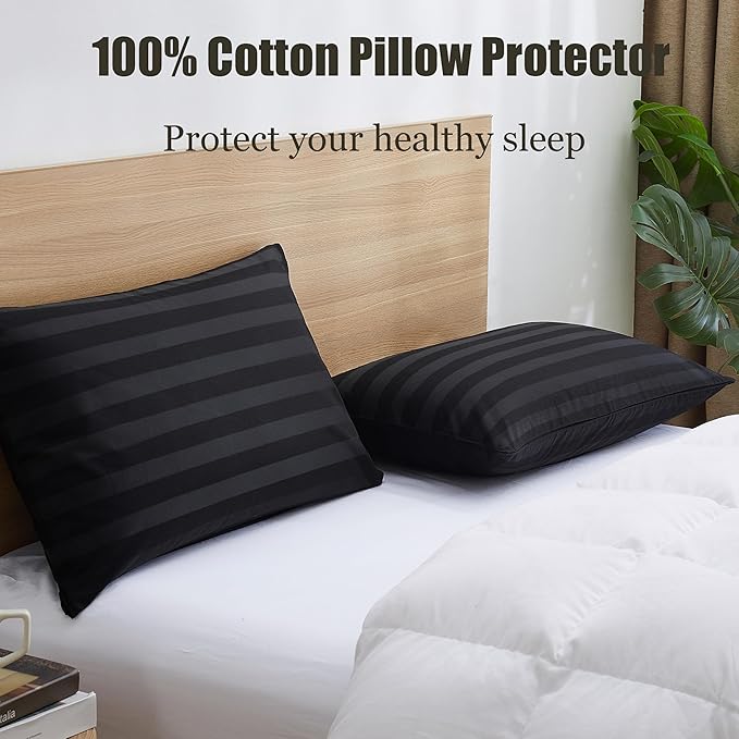 100% Cotton Classic Pillow Protectors with Invisible Zipper, 600 Thread Count Sateen Weave Soft and Breathable Pillow Cases, Protect Pillows from Dirt, Dust and Debris (King, 20"x36", Set of 2)