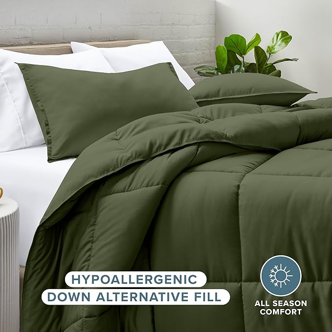 Bare Home Comforter Set - King/California King Size - Ultra-Soft - Goose Down Alternative - Premium 1800 Series - All Season Warmth (King/Cal King, Cypress Green)
