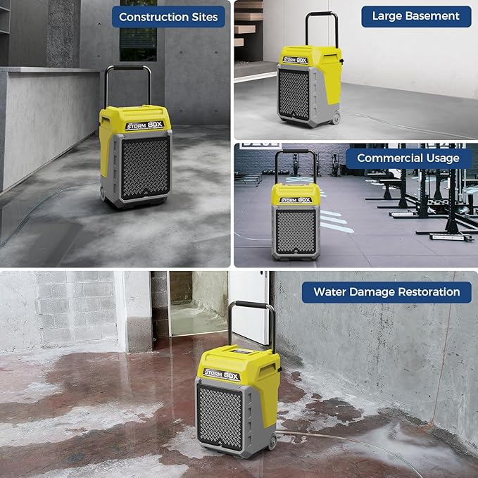 ALORAIR 170 PPD Commercial Dehumidifier with Pump & Drain Hose, LGR Industrial Use, Portable Dehumidifier with Wheels for Water Damage Restore, Carpet Drying, 6-Year Warranty, Storm 80X (Yellow)