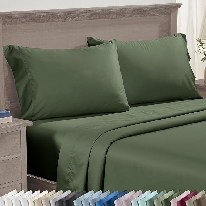 California Design Den King Size Pillowcase Set of 2 - Luxuriously Soft Premium 600 Thread Count, 100% Cotton Pillow Case Covers, Crisp Sateen, Fits King Pillows - Dark Olive Green