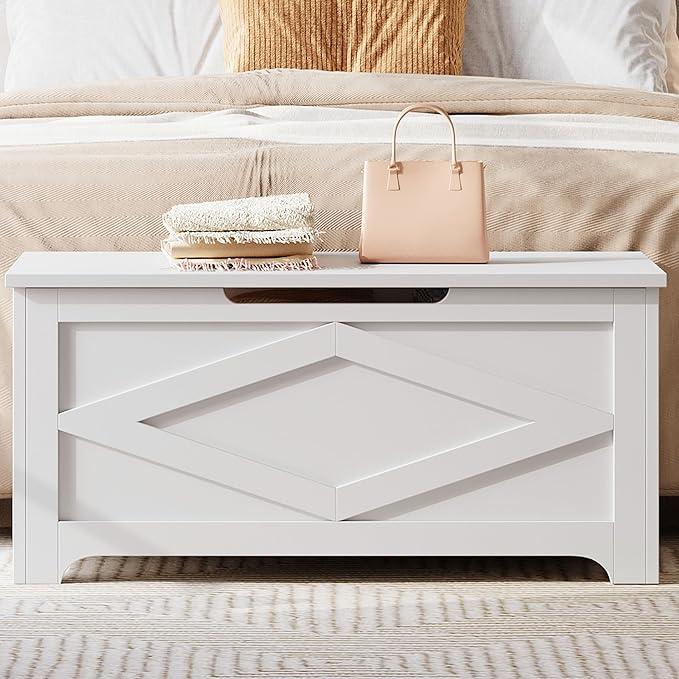 GarveeHome 39.4 in Storage Chest, Wooden Storage Bench with Safety Hinges, Easy Assembly, Large Shoe Bench for Entryway, Living Room, Bedroom