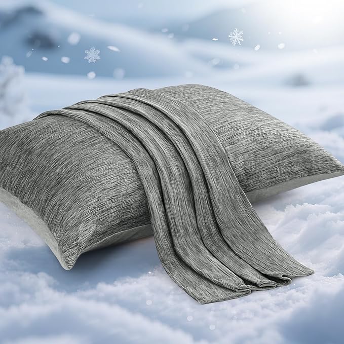 Elegear Cooling Pillow Cases for Hot Sleepers, Japanese Q-Max 0.5 Cooling Pillowcases, Both Sides(Cooling/Cotton), Breathable Soft Pillowcase for Hair and Skin, Set of 2-Dark Gray Standard 20" x 26"