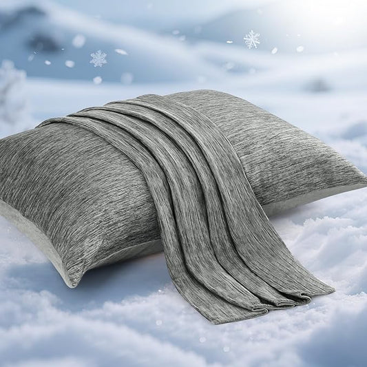 Elegear Cooling Pillow Cases for Hot Sleepers, Japanese Q-Max 0.5 Cooling Pillowcases, Both Sides(Cooling/Cotton), Breathable Soft Pillowcase for Hair and Skin, Set of 2-Dark Gray Standard 20" x 26"