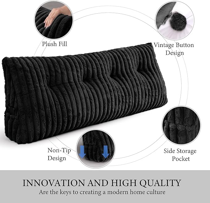 Headboard Pillow Full, Triangular Wedge Pillow Headboard Full, Cushion Headboards Reading Pillows, Backrest Pillows for Sitting in Bed or Working with Removable Cover, Black