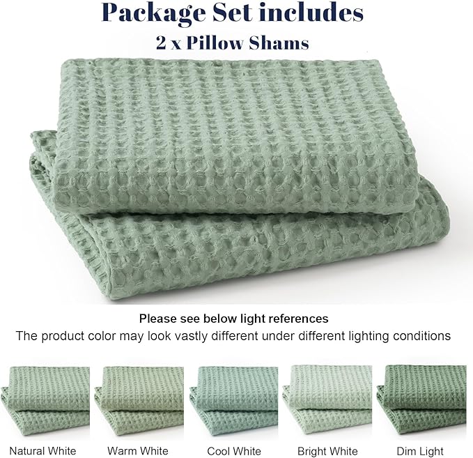 PHF Ultra Soft Waffle Weave Euro Shams Pillow Covers, No Filling, 2 Pack 26" x 26" Bed Cushion Covers, Breathable & Skin-Friendly Bed Pillow Shams for Stylish Home Decor, Sage Green