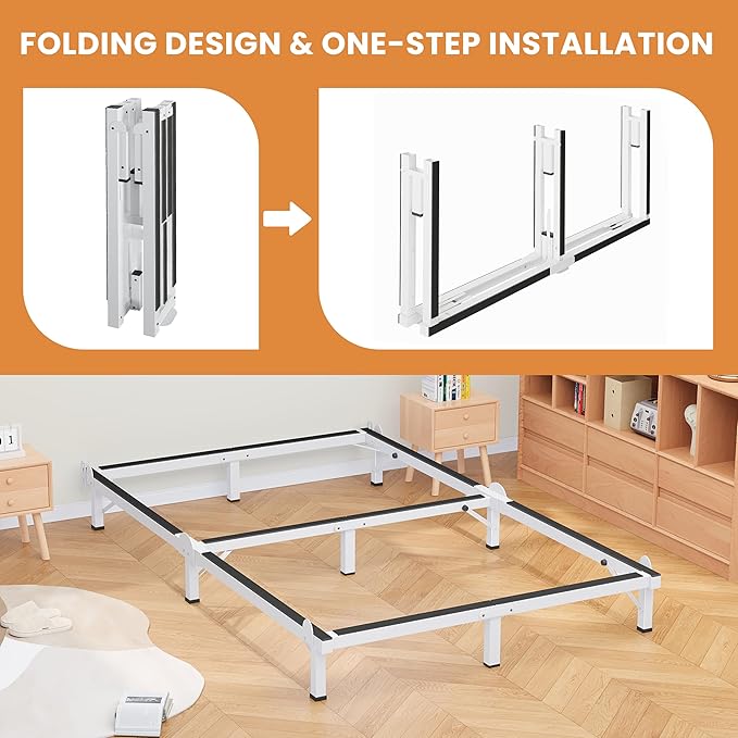 MAF Metal Bed Frame Twin, 9-Legs Support Bed Base, 8 Inches Twin Bed Frame for Box Spring and Mattress, Basics Bed Frame Headboard Attachable Tool-Free Easy Assembly, White