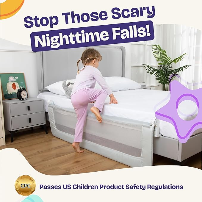 ComfyBumpy 2-Pack Bed Rail for Toddlers 55.5" L x 19.5" H | Toddler Bed Rails for Twin, Full, Queen & King Mattress Size | Swing Down Rail Guard | Mattress Side Rail for Kids | Gray
