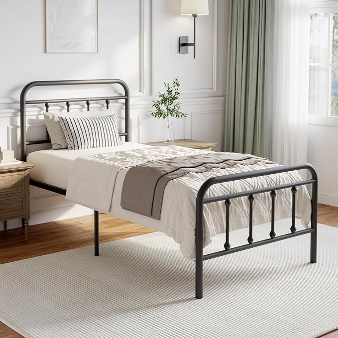 Novilla Metal Bed Frame Twin Size - Modern Minimalist Victorian Style with Headboard/Footboard, Heavy-Duty Steel Slats/Underbed Storage/No Box Spring Needed/Easy Assembly/Noise Free/Black