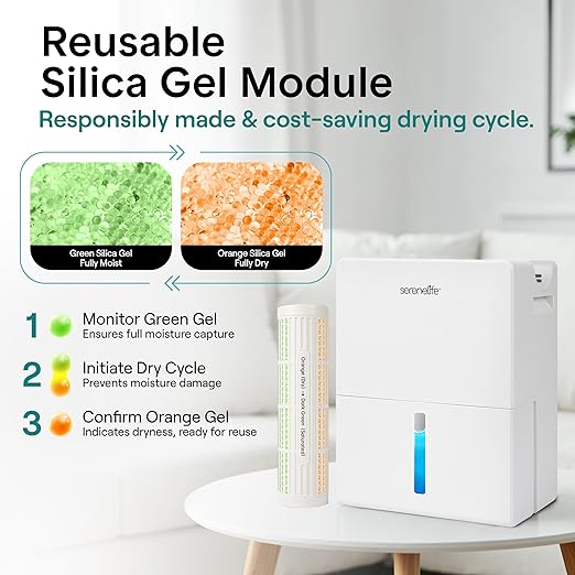 SereneLife Dehumidifiers for Home, 91 Oz Quiet Dehumidifier for Bedroom, Bathroom, Basement with Removable Cylinder For Closet, Timer, Sleep Mode & Smart Humidity Control, Covers 1500 Sq. Ft, White