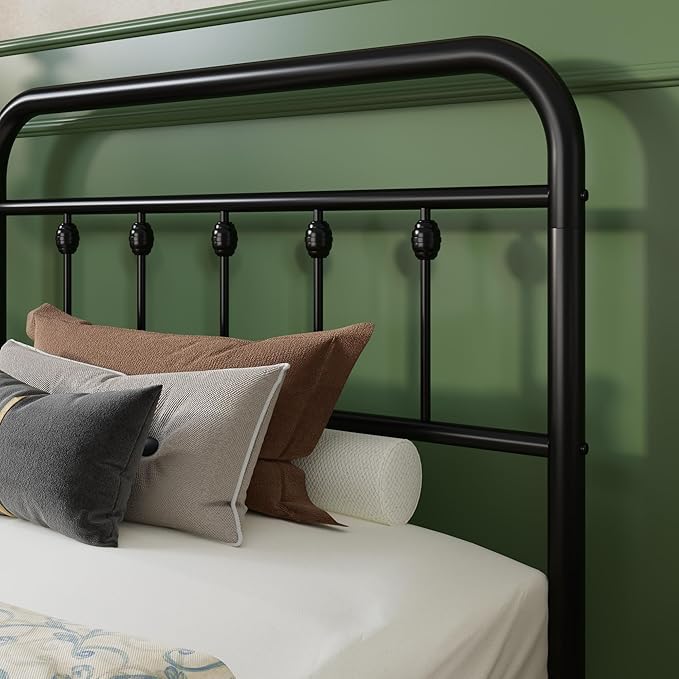 SHA CERLIN Twin Size Metal Platform Bed Frame with Victorian Style Iron-Art Headboard and Footboard, Easy Assembly, Under Bed Storage, No Box Spring Required, Black