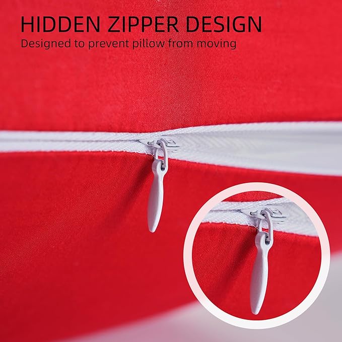 Cotton Pillow Protectors/Cases Queen Size with Zipper 2 Pack Red Color,Cooling & Breathable Bed Pillow Protectors Set of 2 Pillow Cases Cover (Queen Size 20" x 30")