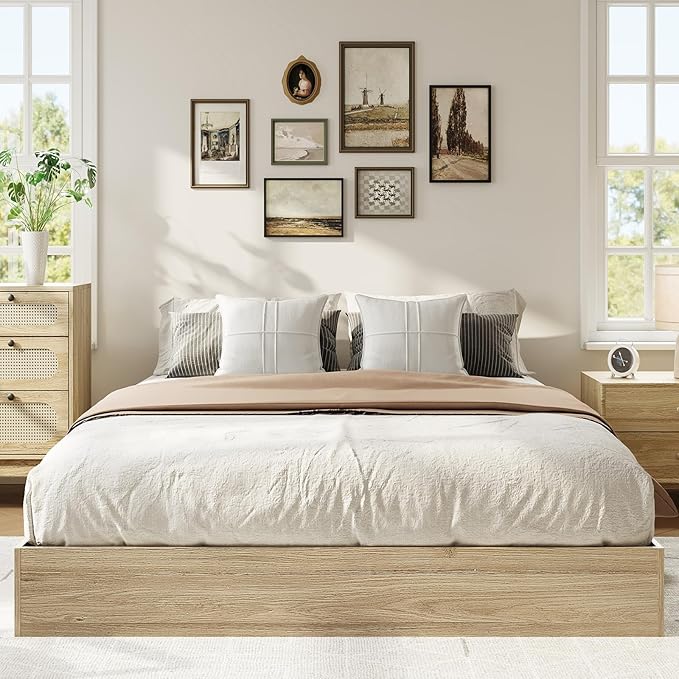 IDEALHOUSE Platform Bed Frame Full Size,Wooden Slat Support,No Box Spring Needed, Easy Assembly, Natural