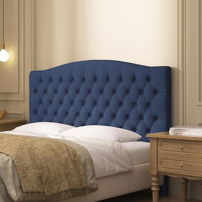 Furpopup Linen Upholstered Headboard Queen/Full Size Latest Model Wall Mount, Bed Frame Mount, Featuring High-Density Sponge Padding, Luxury Texture Easy Assembly Comfort and Style-Navy Blue