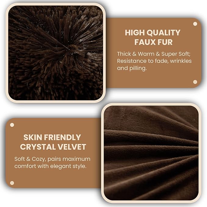 MEGO Shaggy Plush Body Pillow Cover, Faux Fur Fluffy Body Pillowcase, 20x54 Boho Fuzzy Full Body Pillow Case, Furry Long Big Throw Pillow Sham with Zipper for Home Bedding Couch Living Room Brown