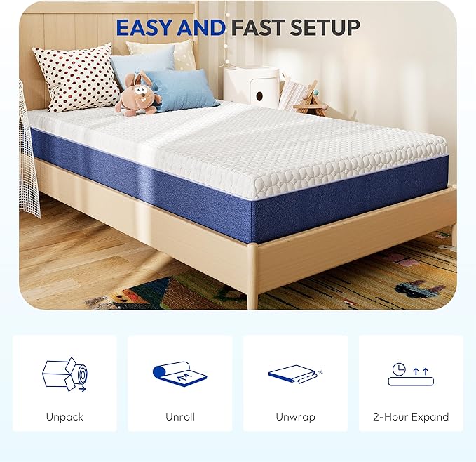 Gelsea 8 Inch Twin Mattress, Medium Plush Gel Memory Foam Mattress in a Box, Pressure Relief, Balanced Softness & Support, CertiPUR-US Certified, Fiberglass Free