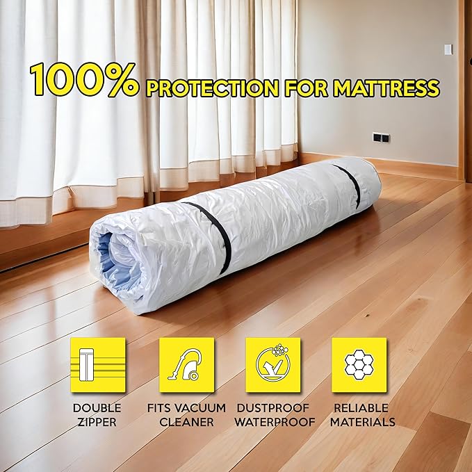 WORKKOOL Vacuum Mattress Bag for moving, Vacuum Sealed Bags for Mattress Storage, Mattress Compression Bag, Foam and Latex Mattress Vacuum Bag with Straps(KING. CAL-KING)