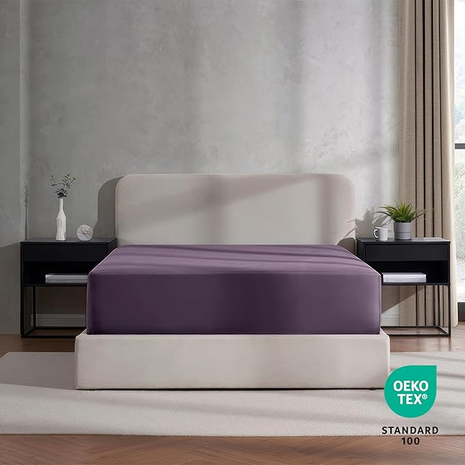 Nestl 4 Pack Purple Fitted Sheet Extra Deep Pocket, Hotel Luxury QueenFitted Sheet Only Easily Fits 18 to 24 Inch Mattress, Super Soft, Wrinkle-Free and Breathable with Corner Straps