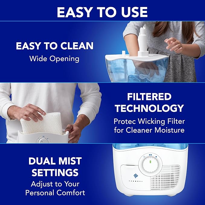 Vicks Filtered Cool Mist Humidifier, Medium Room, 1.1 Gallon Tank - Humidifier for Baby and Kids Rooms, Bedrooms and More, Works with Vicks VapoPads