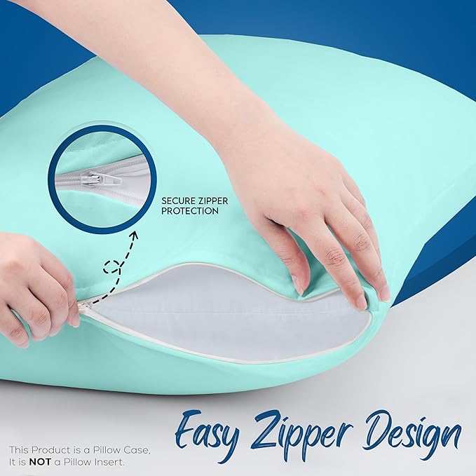 Utopia Bedding Premium 100% Waterproof Pillow Protectors with Zipper King Size (Set of 4), Bed Bug and Dust Mite Proof Zippered Pillow Covers, Pillow Encasement Cases, Spa Blue