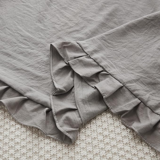 Shabby Chic 20x54in Light Grey Body Pillow Cover with Ruffled Fringe Decor