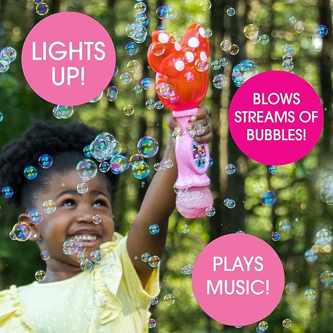 Little Kids Disney Minnie Mouse Light and Sound Musical Bubble Wand, Includes Bubble Solution, Multi (2051)