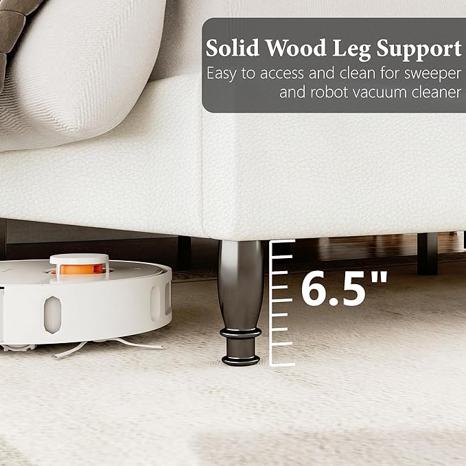 Upholstered Bed Frame with Tall Headboard, Leather Queen Platform Bed Frame with Wingback Sides, Wood Slats Support, Noise-Free Design, No Box Spring Needed, Easy Assembly, White