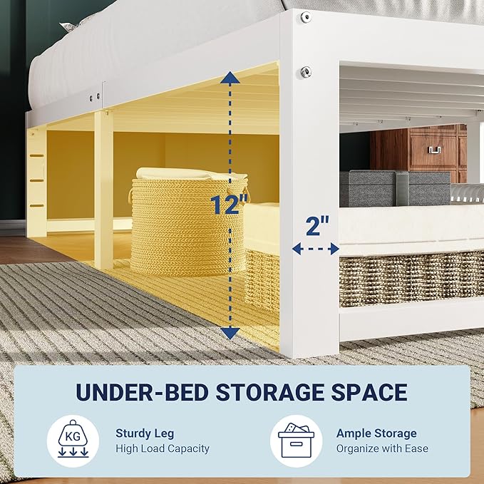 Allewie Twin Bed Frame, 14 Inch Metal Platform Bed Frame with 4000LBS Heavy Duty Steel Slats Support, Noise Free, Easy Assembly, No Box Spring Needed, White