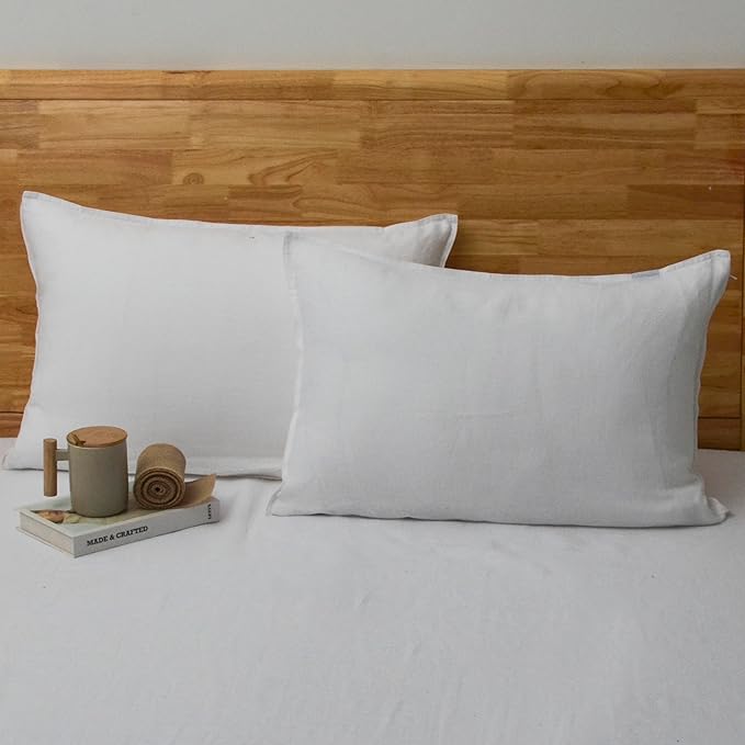 CHUFFED Linen Pillowcases 2 Pack 100% Linen Standard Pillow Cases, Breathable and Cooling Washed Pillowshams with Zipper Closure, 20x26 Inches,White