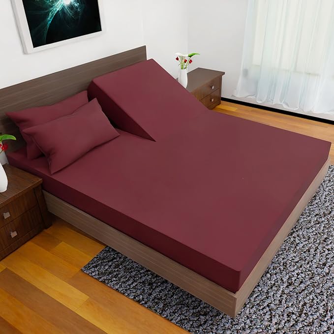 Top Split Flex Head California King Size Sheet Set - Egyptian Quality Ultra-Soft Bed Sheets - Double Brushed - Deep Pockets- Easy Fit - 4 Piece Set- Fade Resistant (Burgundy)